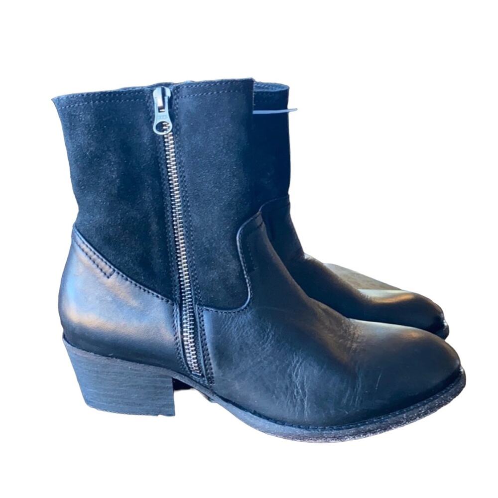 H by Hudson Crafted Women’s Riley Dual Zip Bootie Stacked Heel Suede